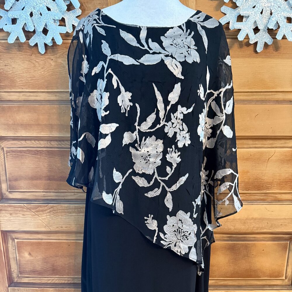 SCARLETT Women's Black w/ Gold Sheath Dress w/ Asymmetrical Overlay Size 18 NWT